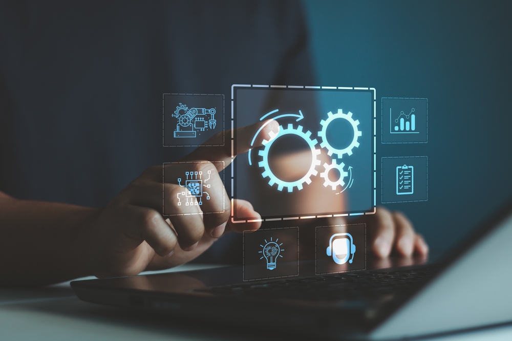 2499853401 Robotic,Process,Automation,Concept,,Rpa,,Artificial,Intelligence.,Man,Use,Laptop